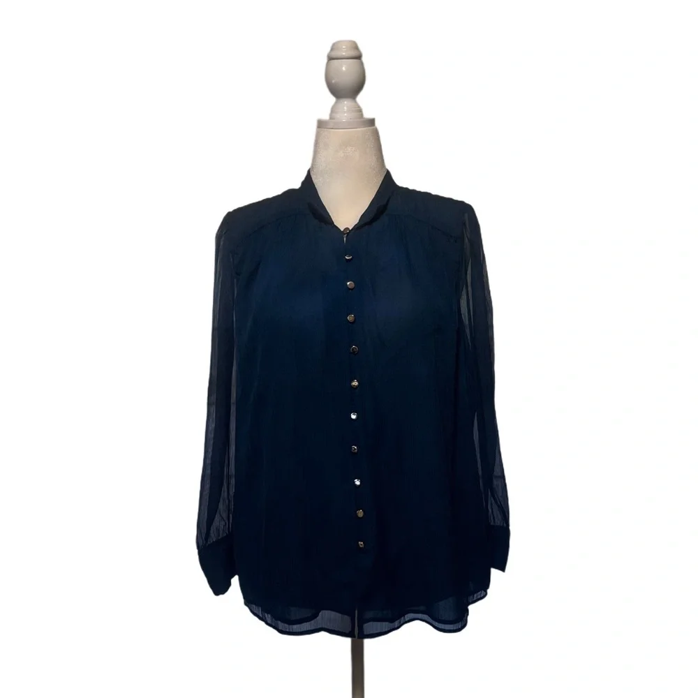 Ann Taylor XL Teal Button Down Blouse - Picture 3 of 7
